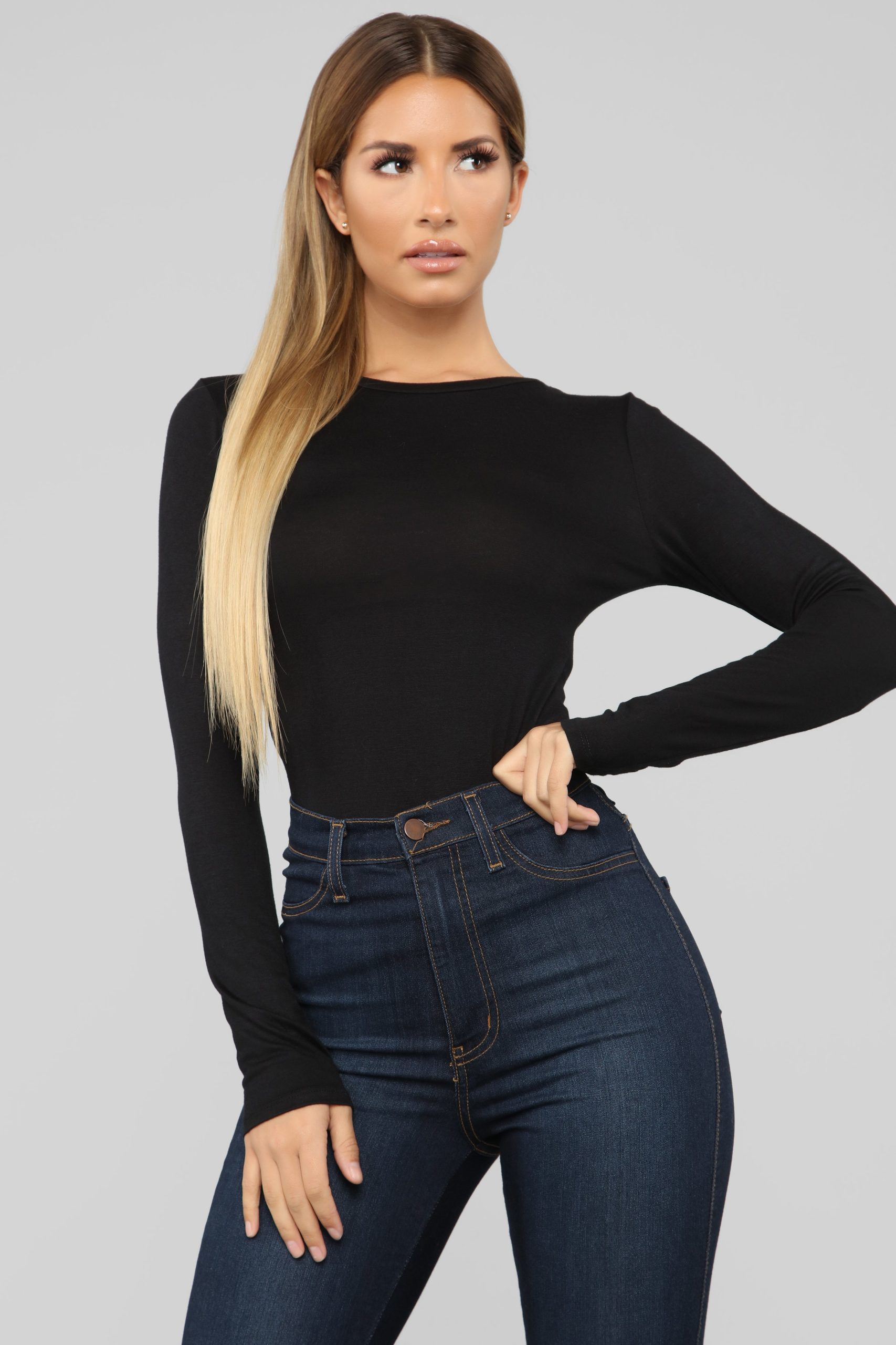 Krystal Crew Neck Long Sleeve Top - Black Trending Now!